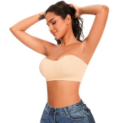IXF Strapless Bras for Women Wireless Bandeau Bra Invisible Tube Tops Bra Bralette Padded Seamless Black