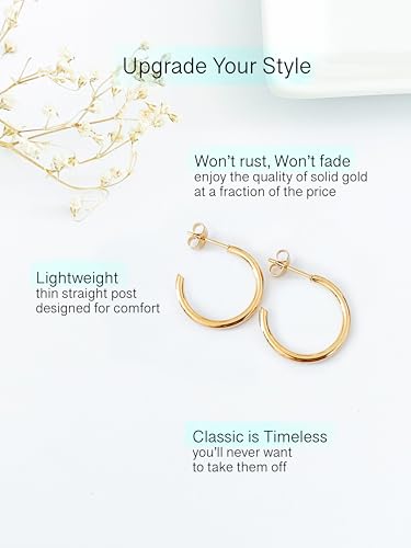 Altitude Boutique Small Gold Hoop Earrings For Women | 18kt Gold Plated Thin Tube Earrings | Lightweight, Hypoallergenic Chunky Gold Open Hoops (Gold 15mm)