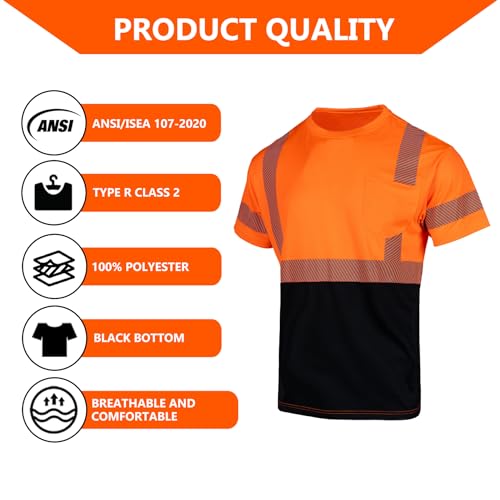 FONIRRA Hi Vis Safety T Shirt for Men Class 2 ANSI Reflective High Visibility Short Sleeves Work Shirt with Black Bottom(Blue,S)