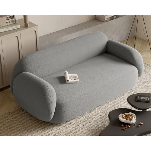 Acanva Modern Minimalist Sofa for Living Room Lounge Home Office, Rounded Edges Couch with Soft Boucle Upholstered, 74”W, Grey