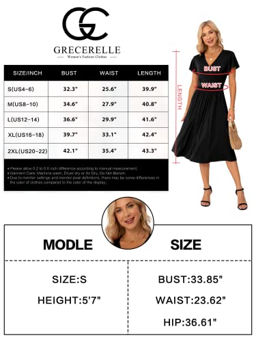 GRECERELLE Summer Dress for Women, Casual Short Sleeve Dresses, Wrap V-Neck Party Dress with Pockets (Medium, FP Leaf Print)