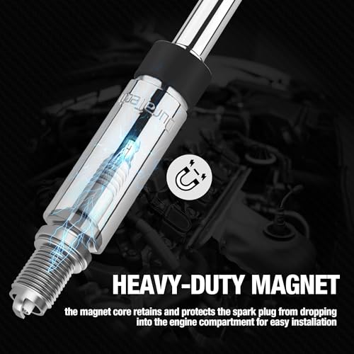 DURATECH 2PCS 5/8" Swivel Magnetic Spark Plug Socket Set, 3/8" Drive Thin Wall Socket Includes 11" Total Length and 6" Total Length with 6-Point, Enhanced Magnetic Head, Cr-V Steel Made