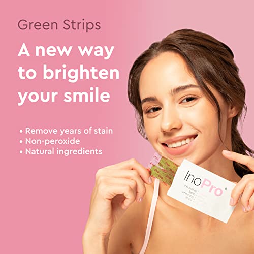 InoPro Teeth Whitening Strips 7 Treatments Kit - Sensitive Teeth Whitener, Peroxide Free, Enamel Safe Green White Strips, Deep Stains Removal - Instant Teeth Whitening Without The Harm (14 Strips)