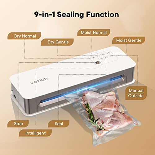 Vacuum sealer (automatic and manual optional), 9-in-1 multi-function dual-pump sealing mode, sous-vide, removable machine washable drip tray, durable silicone gasket, complete starter kit