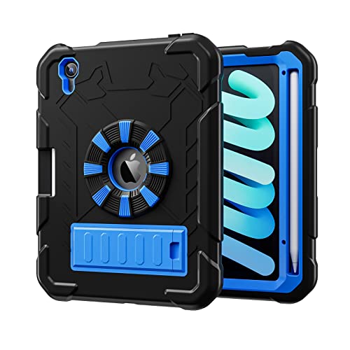 SIBEITU iPad Mini Case 2021 for Kids | iPad Mini 6 Case iPad Mini 6th Generation Case with Pencil Holder Stand | Slim Shockproof Protective Case Cover for iPad Mini 8.3 2021 Black & Blue