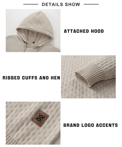 Zaitun Men's Drawstring Waffle Textured Hooded Pullover Sweater