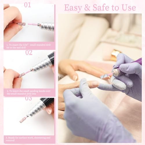 100pcs Small Sanding Bands for Nail Drills with 2pcs 3.1MM Mandrel Nail Drill Bits, Upgrade 150# 240# Grit Nail File Sanding Bands for Acrylic Nails Tech Gel Manicures and Pedicure