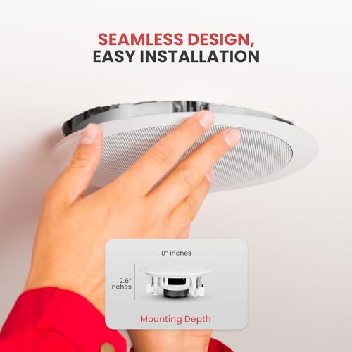 Pyle Home 5.25” Ceiling Wall Mount Speakers - Pair of 2-Way Midbass Woofer Speaker 1'' Polymer Dome Tweeter Flush Design w/ 80Hz - 20kHz Frequency Response & 150 Watts Peak Easy Installation-PDIC51RD