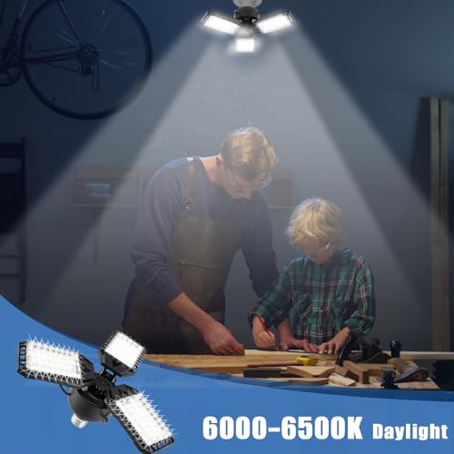 Aoretic LED Garage Lights Bulb 1 Pack -80W, 8000LM 6500K Led Shop Light with 3 Deformable Panels, Basement Barn Light Garage Ceiling Lights, E26/E27 for Garage, Warehouse, Shop, Basement