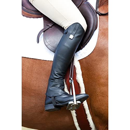 Huntley Equestrian 01004 Ultra Soft Custom Fit Along with Flexibility & Stability Premium Leather Half Chaps Maximum Grip & Durability Upper Swagger Tab & Metal Pendant - Black - Extra Small