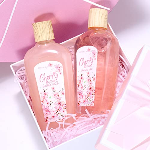Gift Baskets for Women Cherry Blossom Bath Gift Set with Bubble Bath,Body Lotion Spa Kit for Women Mothers Day Gifts for Mom