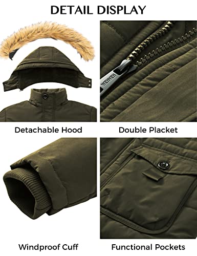 WenVen Men's Winter Coat Sherpa Lined Parka Jacket with Hood (Army Green, XL)