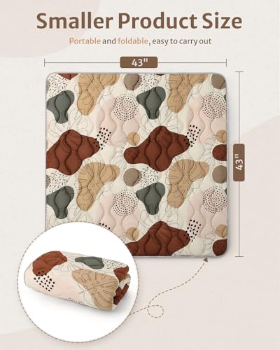 Blissful Diary Portable Baby Play Mat, Thicken Cushioned Baby Mat for Floor, Foldable Baby Crawling Mat for Indoor Outdoor, Non-Slip & Washable Kids Play Mat for Tummy Time Activity, Boho 43" X 43"