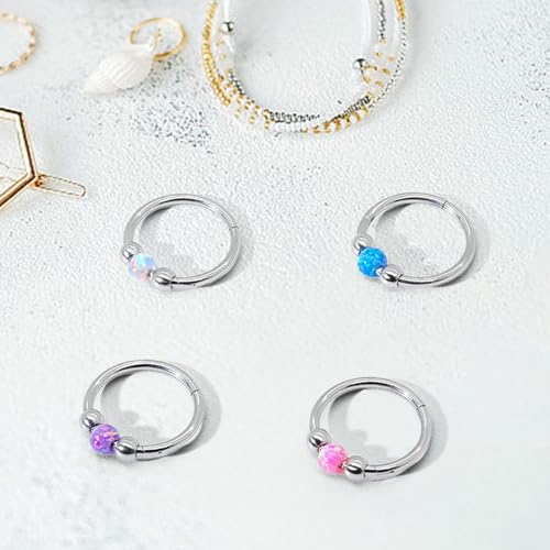 Thiswhyimbeauty 2PCS 18g Opal Nose Rings for Women Nose Hoops 8mm/10mm 316L Surgical Steel Nose Rings Piercing Jewelry Can Be Used as a Nose Ring, Septum Ring, and Cartilage Earring (Gold-Blud opal)