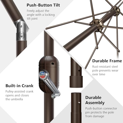 Funsite 7.5Ft Patio Umbrella for Outdoor, UV Protect Pool Umbrellas with Heavy Duty Pole, Market Umbrella with Push Botton Tilt & Crank, Grey