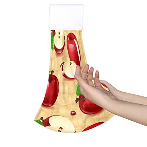 Hanging Kitchen Towel 2PCS Colorful Red Apple Printed Hand Towel with Loop Absorbent Dish Cloth Tie Towels Tea Bar Towels for Bathroom Kitchen Decor 12x17in