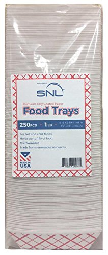 SNL 1lb Paper Food Trays, Durable, Made in USA. Holds Nachos, Fries, Hot Corn Dogs, Ice Cream and more. - 1 Pound Capacity, 250 Pack.