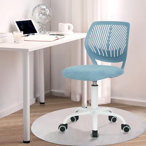 Desk Chair Armless, Comfy Small Home Office Chair with Fabric Seating Cushion and Plastic Low-Back, Adjustable Swivel Study Computer Task Chair for Student Children Kids with Rolling Wheels, Amber