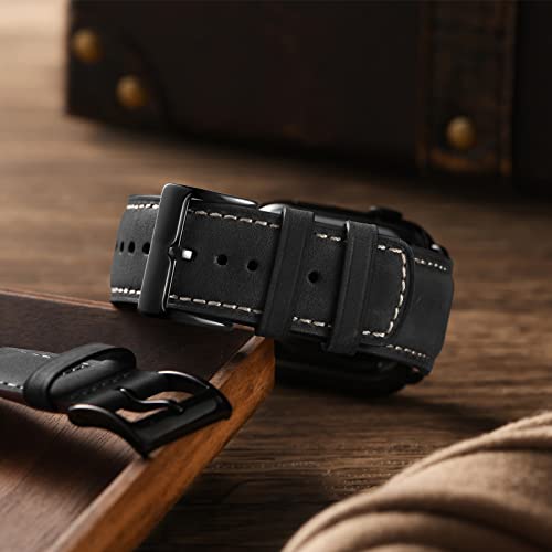 SUNFWR Leather Bands Compatible with Apple Watch Band 49mm 45mm 44mm 42mm for Men Women, Genuine Leather Replacement Strap for iWatch Ultra 2, Ultra, SE2, SE, Series 9 8 7 6 5 4 3 2 1 (Red