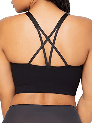 Curvy Couture Women's Size Smooth Seamless Comfort Wire Free Longline Bra, Black Hue, Medium Plus