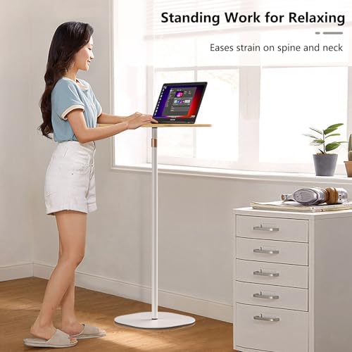 POLESTO Portable Laptop Floor Stand, Bedside/Sofa Table with Height Adjustable 18''~47'', Stylish Movable Workstation Floor Standing Desk for Office, Meeting Room, Living Room Easy Assembly, Black