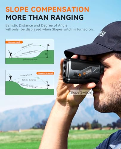 SUNPOW Golf Rangefinder with Slope, High Precision Laser Range Finder for Golfing/Hunting, 1200 Yards, 7X Magnification, Flag Pole Locking Vibration, Rechargeable Range Finders with Magnet Stripe
