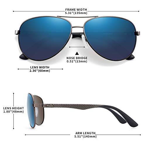 ZENOTTIC Polarized Aviator Sunglasses for Men Carbon Fiber Temple Pilot Sun Glasses with Mirrored Lens UV Protection