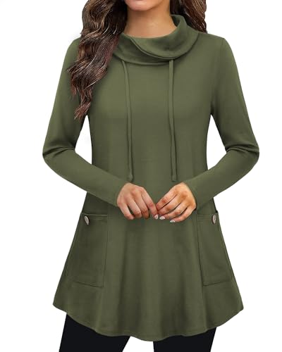 Bulotus Cowl Neck Sweaters for Women, Long Tunic Sweater to Wear with Leggings Winter Tunic Tops for Women Loose Fit Dressy Ladies Flared Sweaters for Work, Multicolors, M