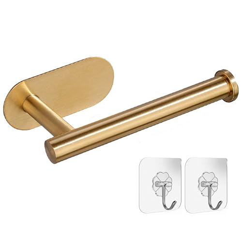 WYSE Self Adhesive Toilet Paper Holder,Brass Gold, Stick on Tissue Paper Holder for Bathroom,Wall Mount Toilet Paper Roll Holders,SUS304 Stainless Steel Toilet Roll Holder
