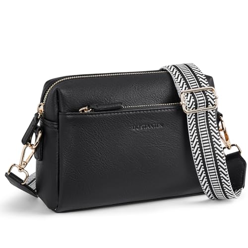 BOSTANTEN Small Crossbody Purse for Women Triple Zip Cell Phone Leather Handbag with Colored Shoulder Strap Pink