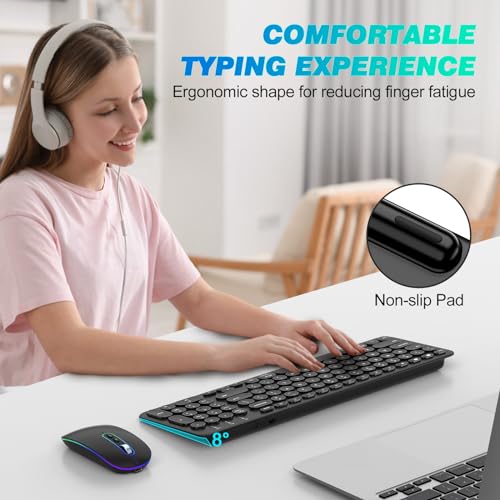 cimetech Bluetooth Keyboard and Mouse, Rechargeable Dual-Mode (Bluetooth 5.1 + USB) Wireless Keyboard and Mouse Combo, Ultra-Slim Multi-Device Keyboard for Mac, iPad, Computer, PC, Windows - Black