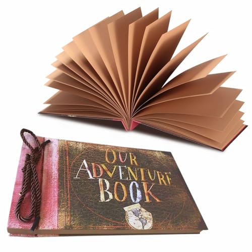 Our Adventure Book Scrapbook DIY Handmade Retro Style Travel Souvenir, 11.92 x 7.62" Leather-Bound Scrapbook Inspired by 'Up', Gift for Couples Anniversary, Weddings, Travelling, Birthday, Christmas