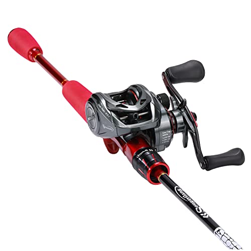Sougayilang Baitcasting Rod and Reel Combos,Two Pieces Light Weight Pole with High Speed Smooth Powerful Gear Casting Rod Avaliable for Freshwater Saltwater