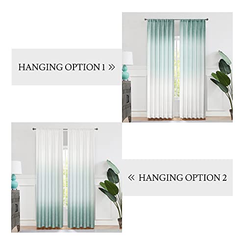 Vision Home Ombre Window Cutains Panels Linen Texture Gradient Light Filtering Semi Sheer Curtains 63 inch Length for Living Room Bedroom Rod Pocket,Cream White to Aqua,50" Wx63 L Each,2 Panels