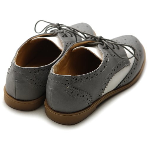 Ollio Women's Flat Shoe Wingtip Lace Up Two Tone Oxford M2913(6 B(M) US, Orange)