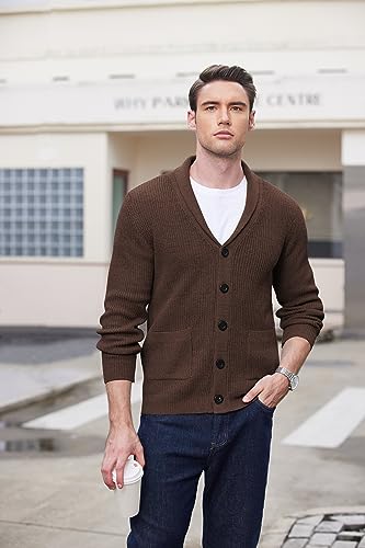 COOFANDY Men's Shawl Collar Cardigan Sweater Slim Fit Cable Knit Button up Sweater with Pockets Purple