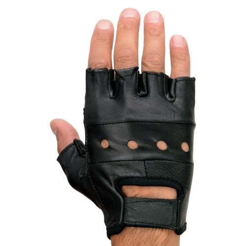 Milwaukee Leather SH216 Men's Black Leather Gel Padded Palm Fingerless Motorcycle Hand Gloves W/Breathable ‘Open Knuckle’ - XX-Large