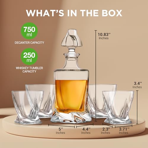 NutriChefKitchen Home Bar Whiskey Decanter,Whiskey Glass Decanter Aerator Set with Four 750ml Whiskey Glasses,Elegant Home Bar,Tabletop Accent Decoration,Separates Sediment Effectively Before Pouring