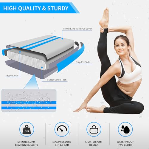 ROMELANDS Inflatable Air Mat Gymnastics Tumbling Mats Tumble Track Mats 4 inches Thick Training Mat with Electric Air Pump for Home/Gym/Outdoor (Blue(10ft x 3.3ft x 4"))