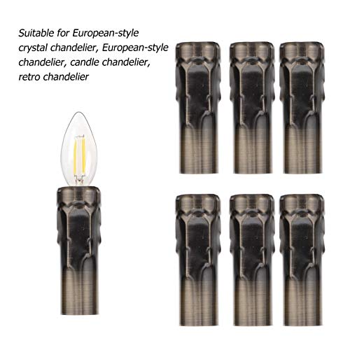 Beaupretty Bronze Candle Light Socket Covers 6pcs Metal Candle Sleeves Candelabra Base E14 Chandelier Socket Covers for Wedding Easter Birthday Party Supplies 25X80mm