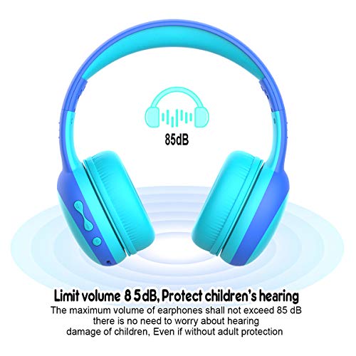 gorsun Kids Bluetooth Headphones with Microphone,Toddler Wireless Headsets with 85dB Volume Limited Hearing Protection,Stereo Over-Ear Headphones for Boys and Girls (Blue)