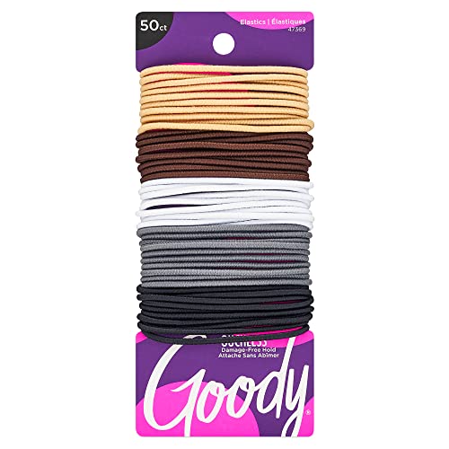 GOODY Ouchless Elastic Hair Tie - 50 Count, Neutral Colors - 2MM for Fine to Medium Hair - Pain-Free Hair Accessories for Men, Women, Boys, and Girls - for Long Lasting Braids, Ponytails