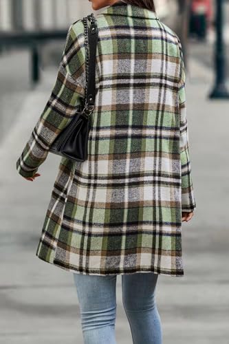 IN'VOLAND Plus Size Flannel Plaid Shacket Jacket for Women Lounge Lapel Wool Button Down Tartan Long Jacket Coats