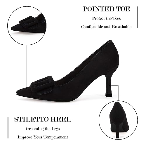 Women's Closed Pointed Toe Pumps Wedding Party Dress Heeded Shoes Stiletto High Heels with Square Buckle 5.5