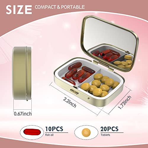 Cute Small Pill case for Pockets & Purses,Elegant Pill Box Makes a Great Gift,3 Compartment Travel Medicine Organizer Stores Progesterone,Capsule Pills, Ibuprofen, Vitamins-Sliver Blue Flower