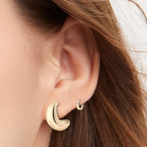 HILXURY 6 Pairs Gold Hoop Earrings for Women, 14K Gold Plated Chunky Huggie Hoop Earrings Set Hypoallergenic, Lightweight Twisted Open Hoops Jewelry for Christmas/Birthday Gifts. (1Gold)