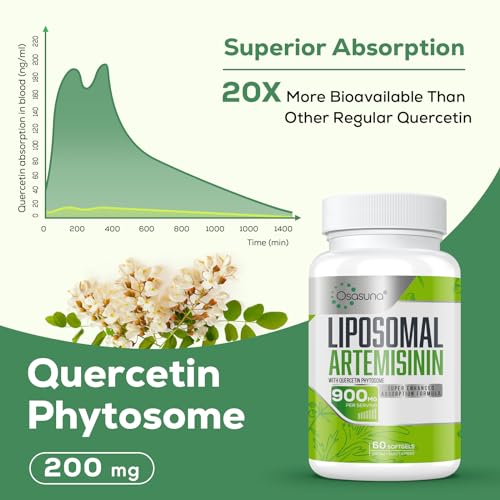 Osasuna 900 mg Liposomal Artemisinin for Maximum Absorption, Sweet Wormwood Extract(Artemisia Annua) with Quercetin Phytosome 200 mg, 60 Softgels - 2 Months Supply