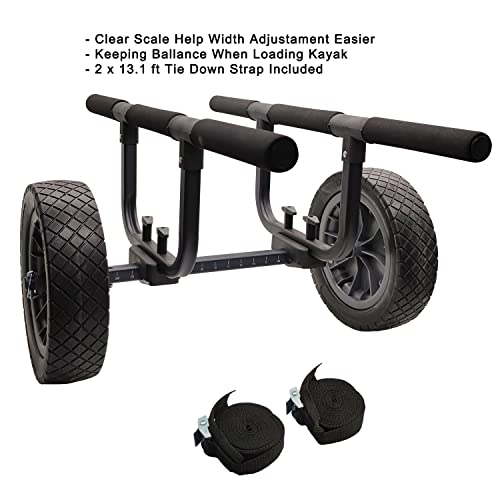 JOIERW Heavy Duty Kayak Cart, Width Adjustable Canoe Cart with 12inch Flatfree Beach Wheels Boat Dolly Cart Transport Carrier