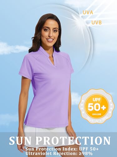 MAGCOMSEN Women Golf Shirt Short Sleeve Uv Sun Protection V Neck Tennis Tops Moisture Wicking Polo Shirts Mint Green XL