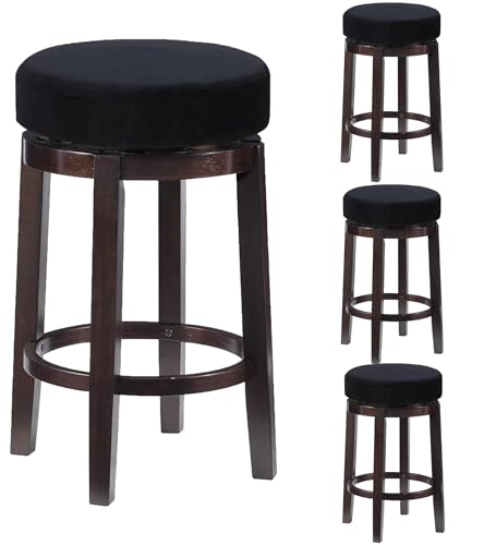 Deisy Dee 4pcs Velvet Stretch Round Bar Stool Seat Covers,Barstool Covers Slipcovers for 15.5-20 inch Stool Chair (4, Black, 15.5-20 INCH)